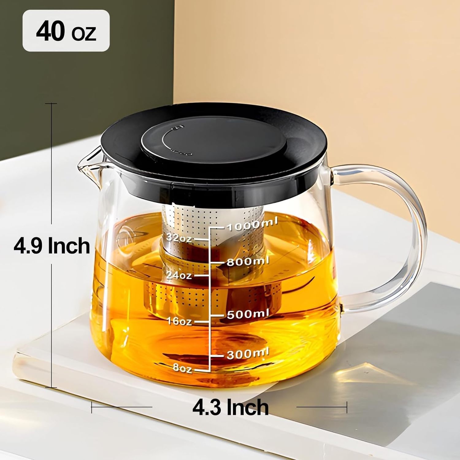 Borosilicate Clear Tea Kettle Glass Teapot Stovetop Tea pot with Removable Stainless Steel Infuser Tea Brewer for Camping