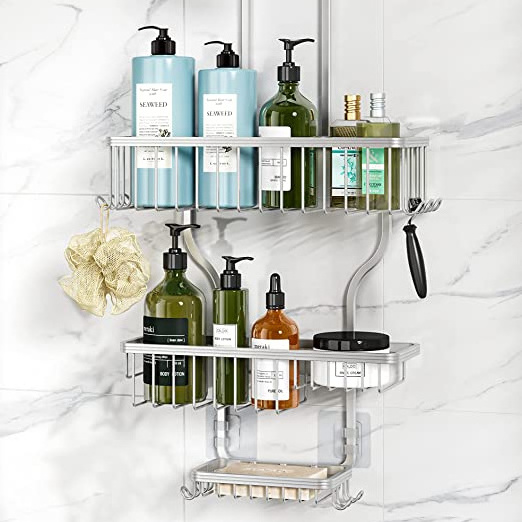 Wholesale Bathroom Shelf Shower Organizer Over Shower Head Never Rust Aluminum Large Hanging Shower Caddy with 10 Hooks