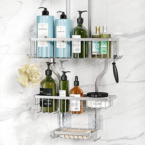 Wholesale Bathroom Shelf Shower Organizer Over Shower Head Never Rust Aluminum Large Hanging Shower Caddy with 10 Hooks