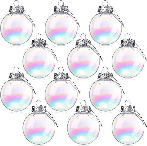 Christmas Iridescent Ornaments Plastic Ball Rainbow Ball Hanging Baubles Fillable Ornaments for Christmas Tree DIY Wedding Decor