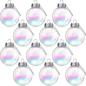 Christmas Iridescent Ornaments Plastic Ball Rainbow Ball Hanging Baubles Fillable Ornaments for Christmas Tree DIY Wedding Decor