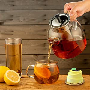 Stovetop Safe Large Tea Pot Blooming Loose Leaf  Borosilicate Glass Water Jug Clear Tea Pot Maker for Loose Leaf Tea