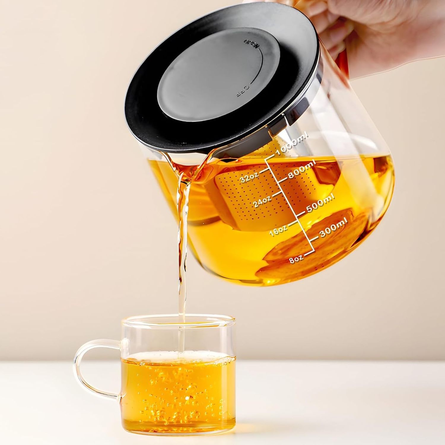 Borosilicate Clear Tea Kettle Glass Teapot Stovetop Tea pot with Removable Stainless Steel Infuser Tea Brewer for Camping