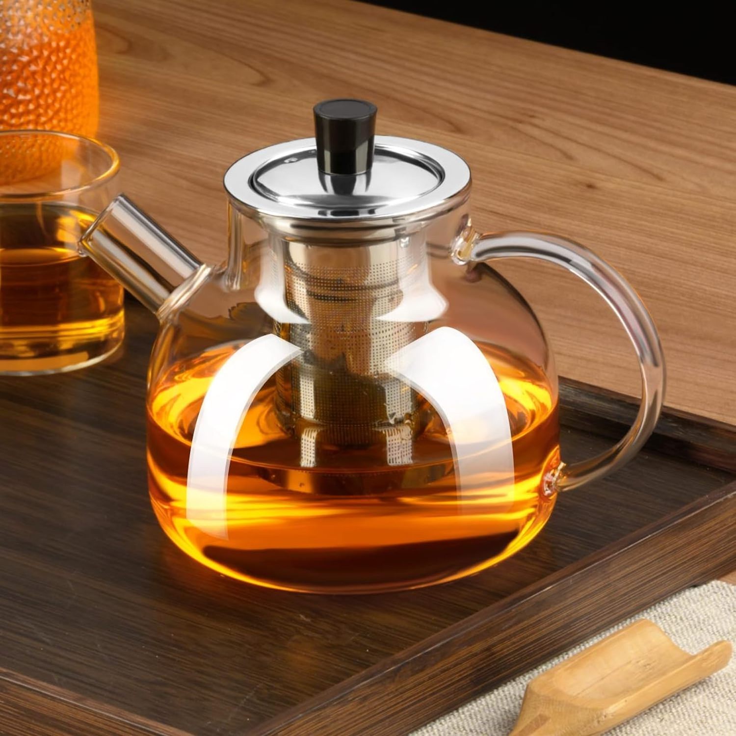 Glass Teapot Stovetop Borosilicate Clear Tea Kettle with Removable Stainless Steel Infuser