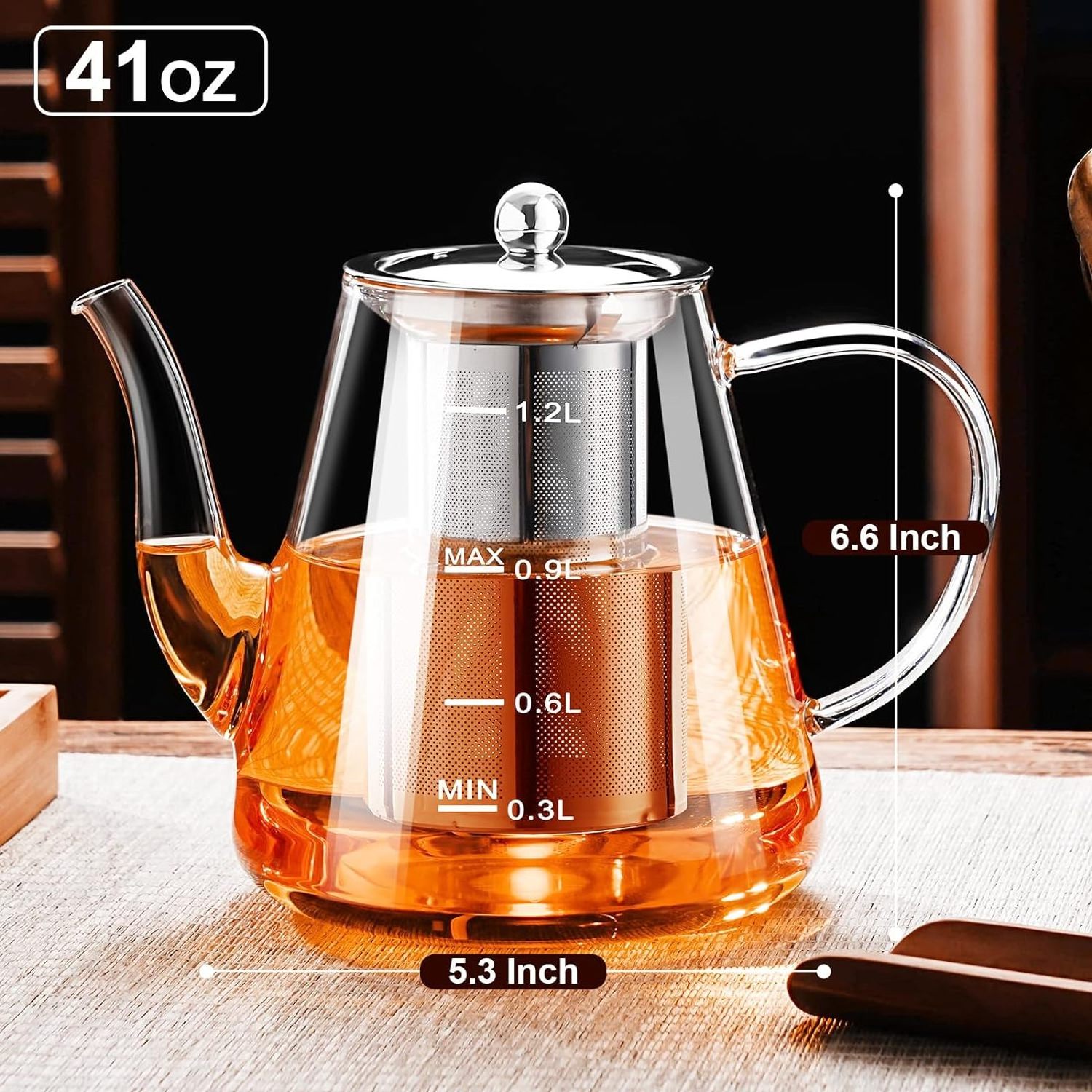 2024 New  Borosilicate Clear Tea Kettle with Scale Teapot Blooming and Loose Leaf Tea Maker Tea Brewer for Camping