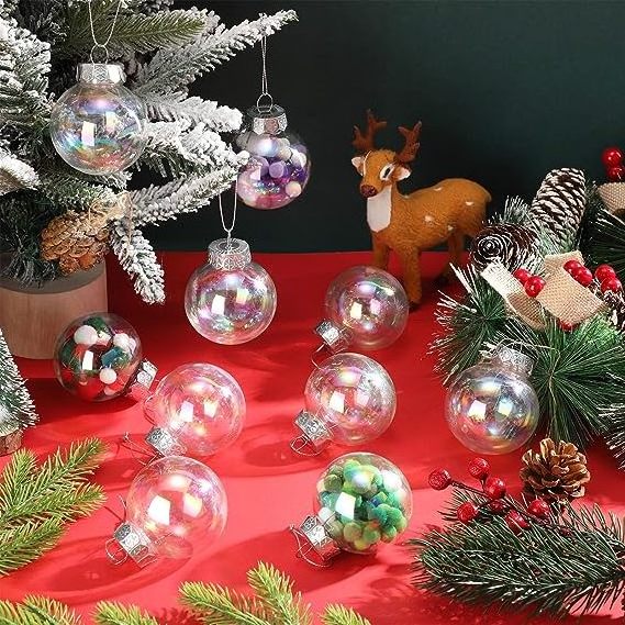 Christmas Iridescent Ornaments Plastic Ball Rainbow Ball Hanging Baubles Fillable Ornaments for Christmas Tree DIY Wedding Decor