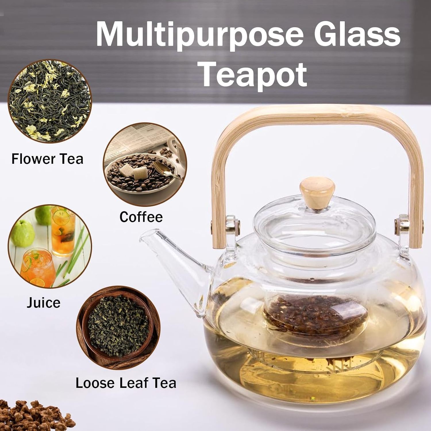 2024 New Release Borosilicate Glass Teapot Heat-resistant Kettle Flower Tea Set Bamboo Handle Teaware