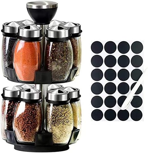 Revolving Spinning Spice Storage Rack Tower Organizer with 12 Empty Jars Rotating Spice Holder Spice Rack Organizer Countertop