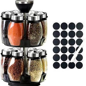 Revolving Spinning Spice Storage Rack Tower Organizer with 12 Empty Jars Rotating Spice Holder Spice Rack Organizer Countertop