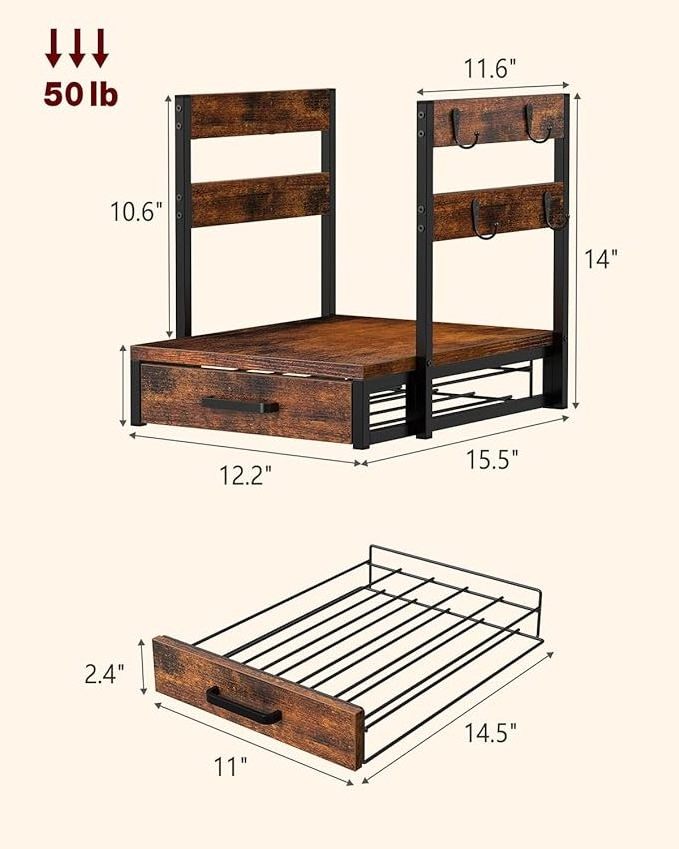 2024 K Cup Holder Drawer, Coffee Pod Organizer, Durable K-Cup Storage Drawer with Mug Rack, Coffee Maker Stand