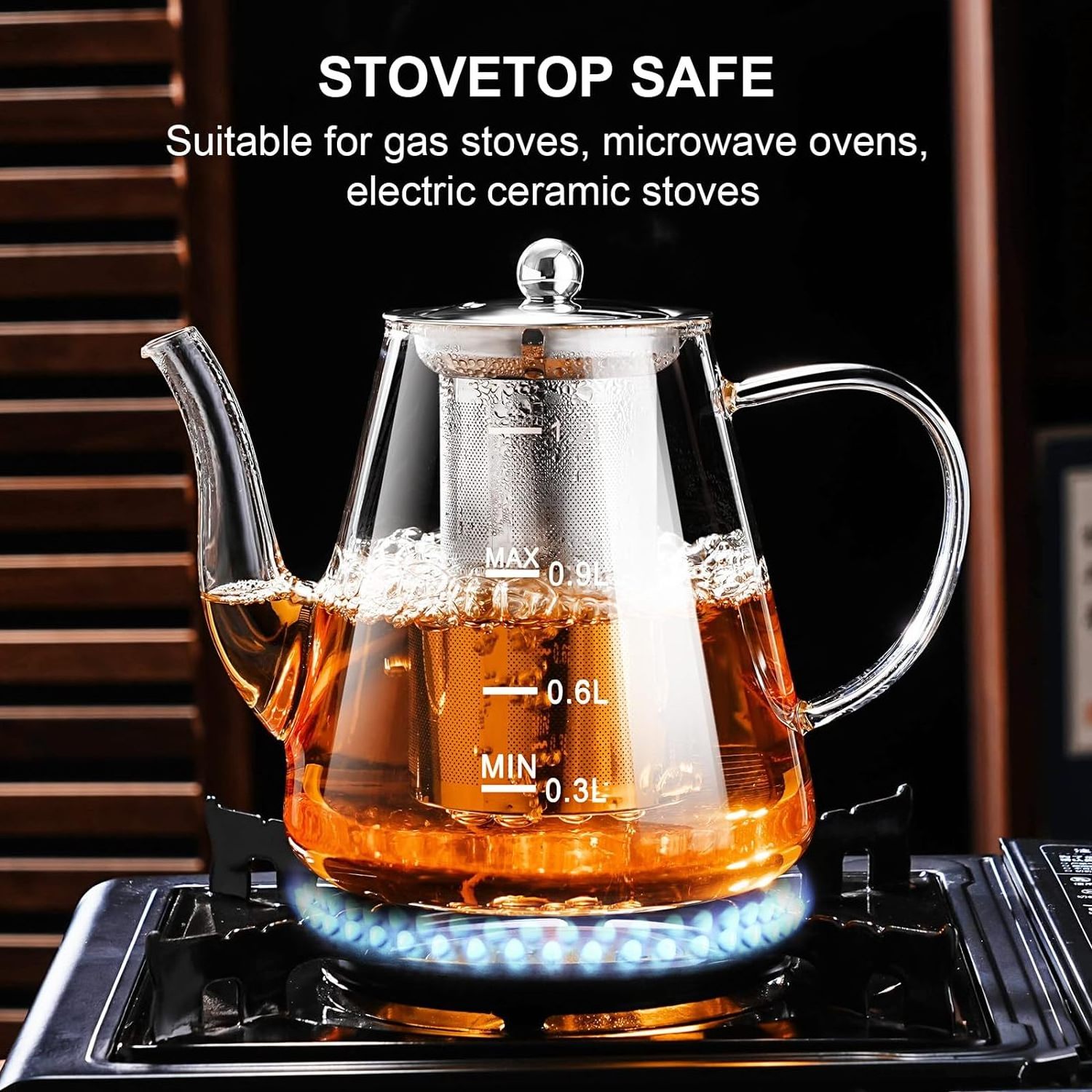 2024 New  Borosilicate Clear Tea Kettle with Scale Teapot Blooming and Loose Leaf Tea Maker Tea Brewer for Camping