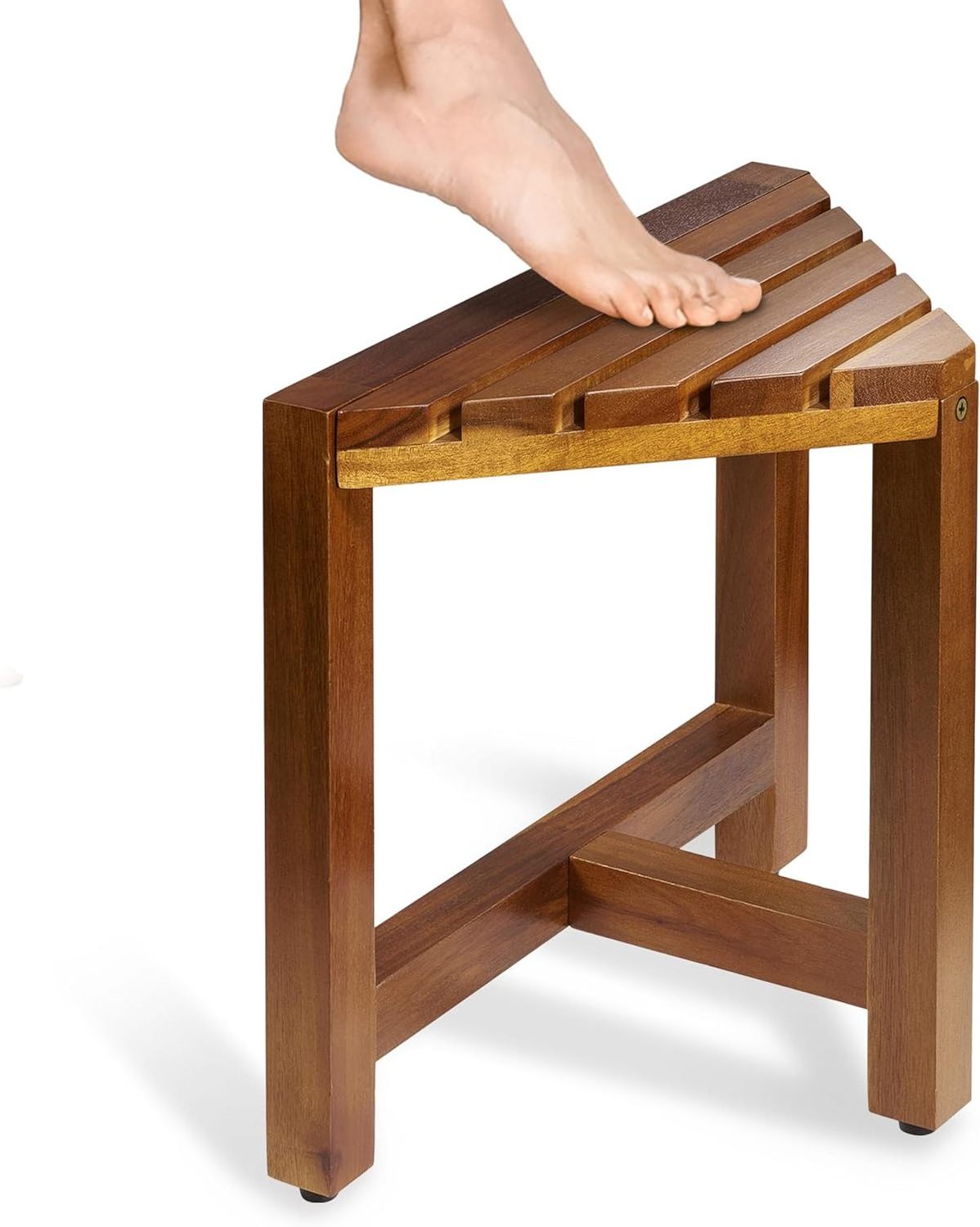 Acacia Wood Shower Foot Rest Corner Bathroom Bench with Non-Slip Feet Shower Bench Corner Shower Foot Stool for Shaving Legs