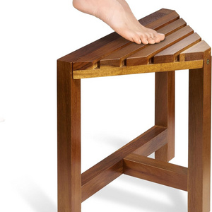 Acacia Wood Shower Foot Rest Corner Bathroom Bench with Non-Slip Feet Shower Bench Corner Shower Foot Stool for Shaving Legs