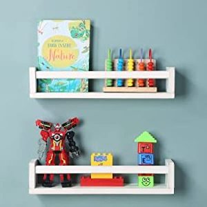 Factory Direct Nursery Book Shelves Set of 2 Wood Floating Book Shelves for Kids Room Kitchen Spice Rack or Rustic Wall Mount