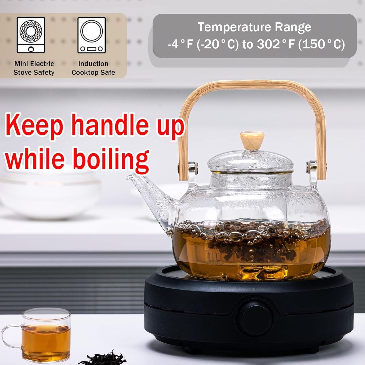 2024 New Release Borosilicate Glass Teapot Heat-resistant Kettle Flower Tea Set Bamboo Handle Teaware