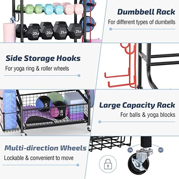 Hot Sale Home Gym Heavy Duty Storage Rack for Dumbbells Kettlebells Yoga Mat and Balls All in One Workout Storage Rack