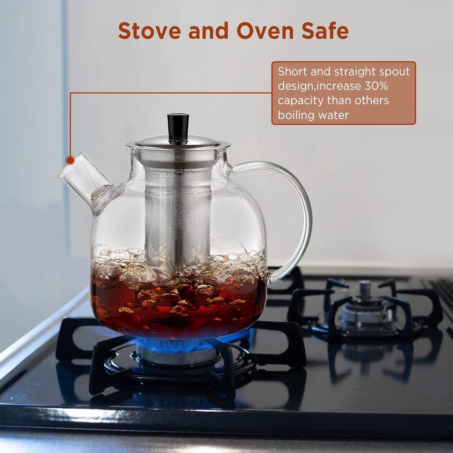 Stovetop Safe Large Tea Pot Blooming Loose Leaf  Borosilicate Glass Water Jug Clear Tea Pot Maker for Loose Leaf Tea