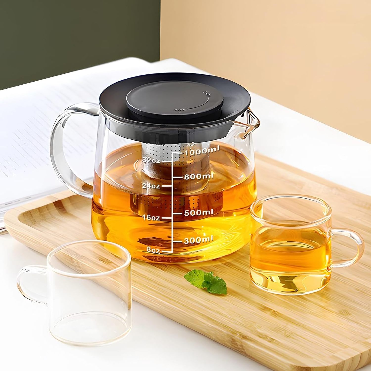 Borosilicate Clear Tea Kettle Glass Teapot Stovetop Tea pot with Removable Stainless Steel Infuser Tea Brewer for Camping