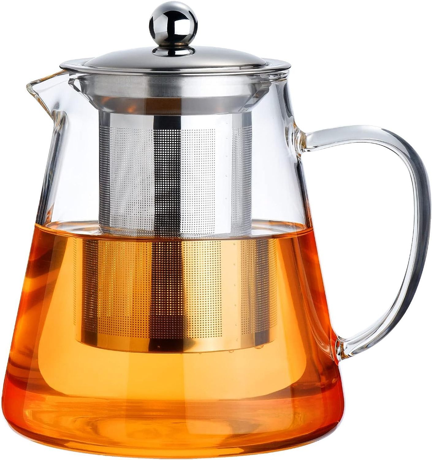 Borosilicate Clear Tea Kettle  550ml Heat Resistant Induction Glass Tea Pot With Stainless Steel Infuser