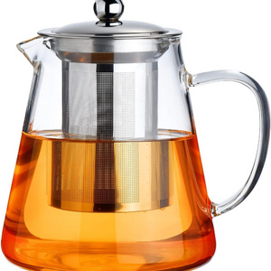 Borosilicate Clear Tea Kettle  550ml Heat Resistant Induction Glass Tea Pot With Stainless Steel Infuser