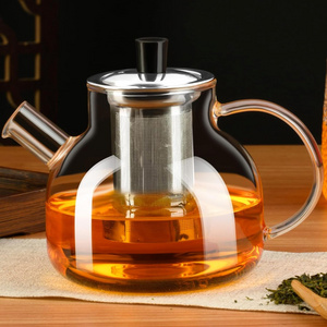 Glass Teapot Stovetop Borosilicate Clear Tea Kettle with Removable Stainless Steel Infuser