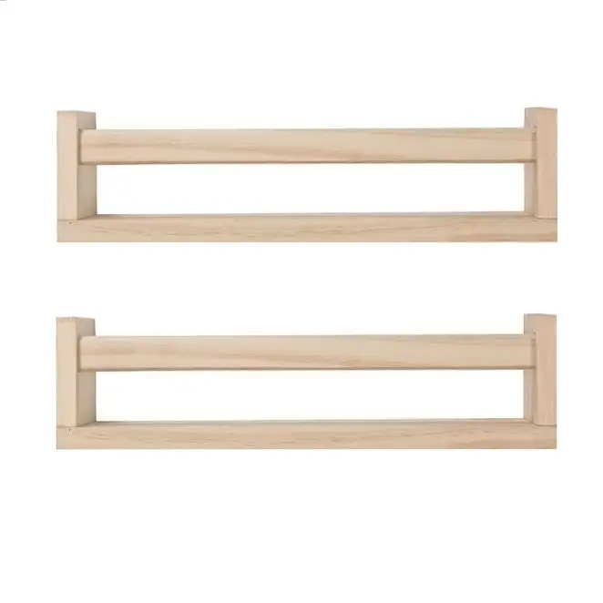 Factory Direct Nursery Book Shelves Set of 2 Wood Floating Book Shelves for Kids Room Kitchen Spice Rack or Rustic Wall Mount