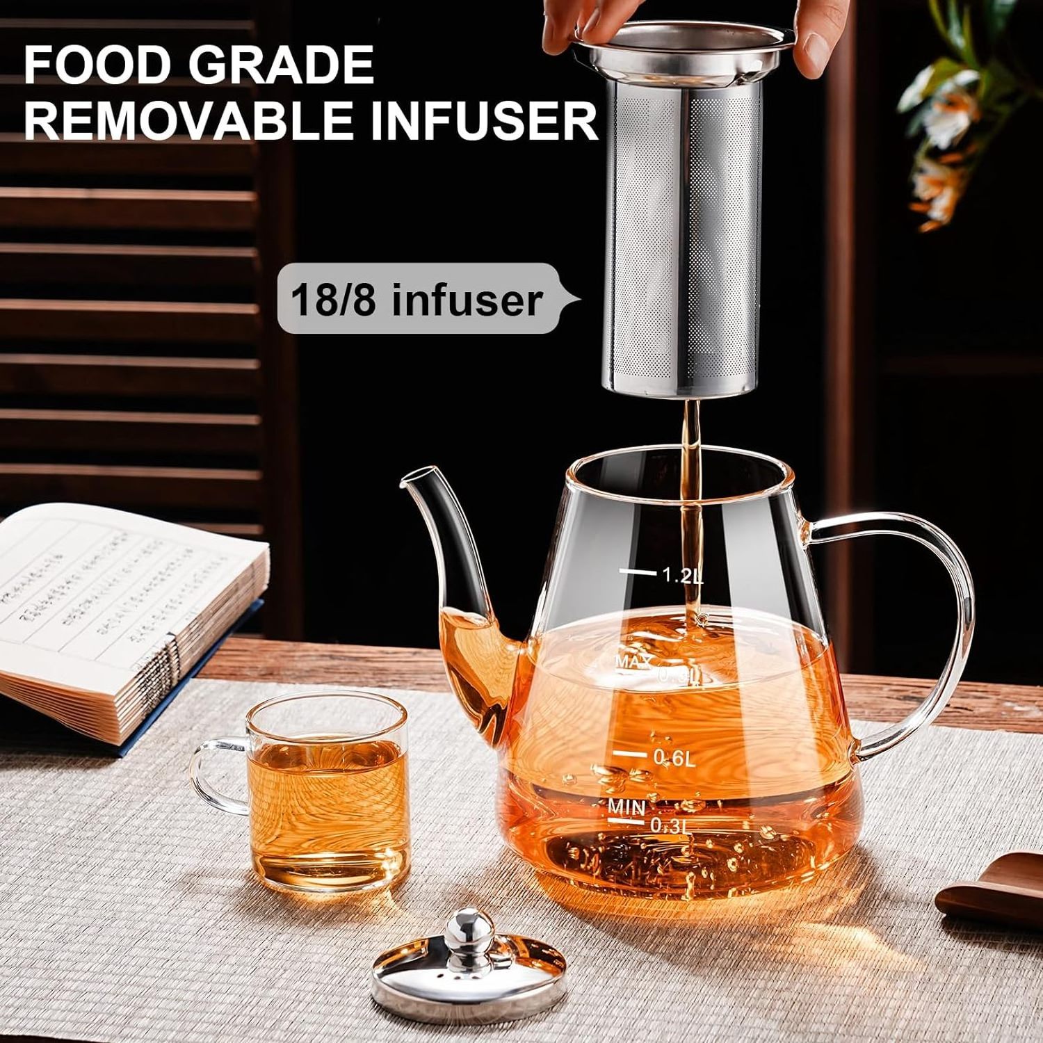 2024 New  Borosilicate Clear Tea Kettle with Scale Teapot Blooming and Loose Leaf Tea Maker Tea Brewer for Camping