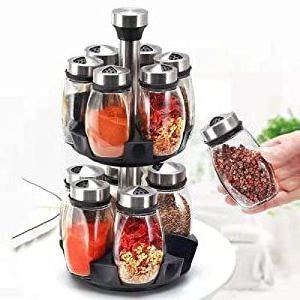 Revolving Spinning Spice Storage Rack Tower Organizer with 12 Empty Jars Rotating Spice Holder Spice Rack Organizer Countertop