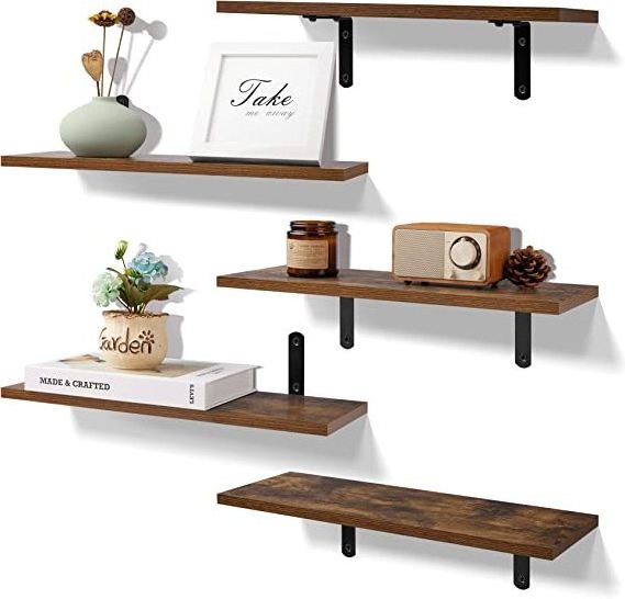 Wall Mounted Shelves Sturdy Small Wood Shelves with Metal Brackets Hanging Floating Shelves for Wall Decor Storage Bedroom