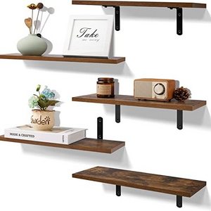 Wall Mounted Shelves Sturdy Small Wood Shelves with Metal Brackets Hanging Floating Shelves for Wall Decor Storage Bedroom