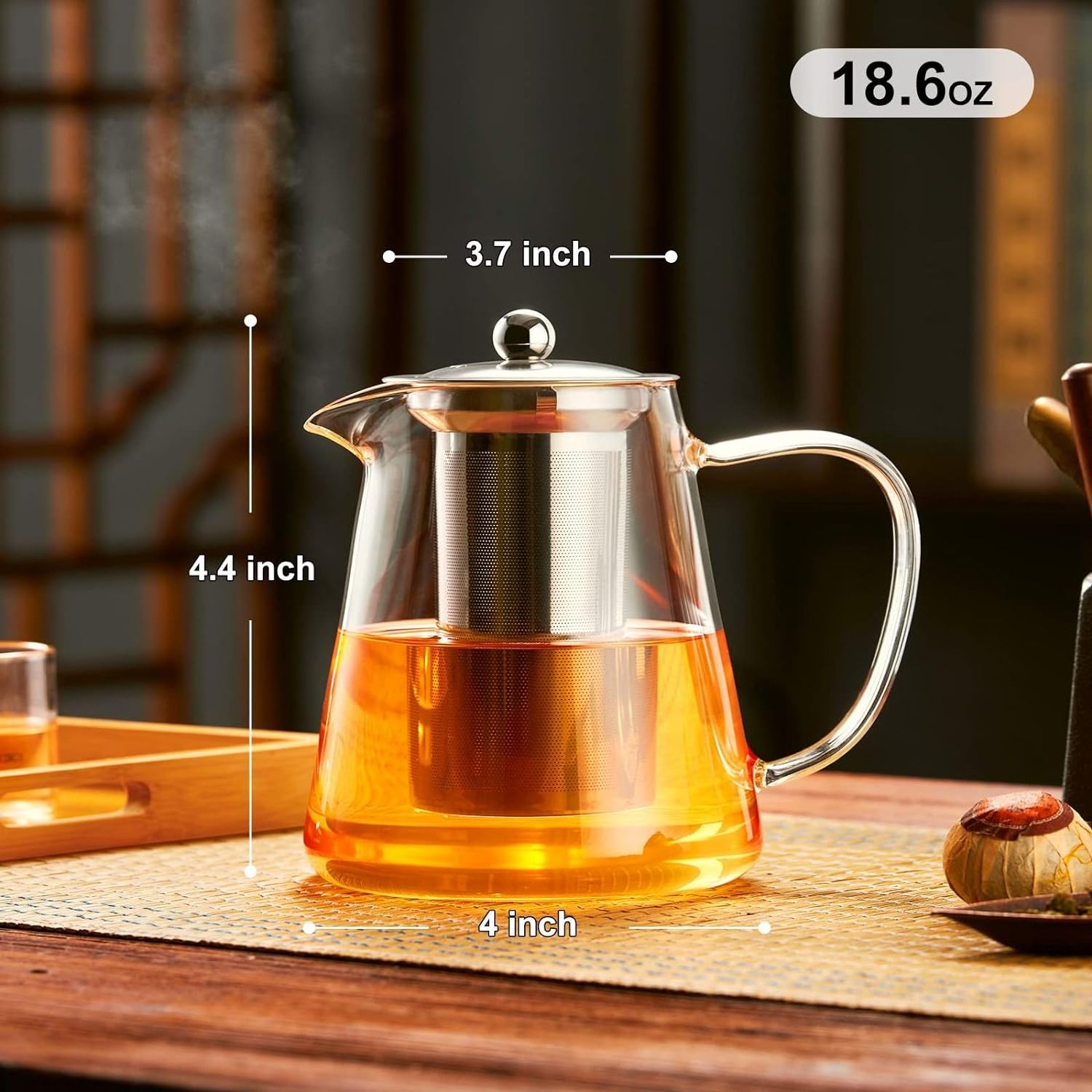 Borosilicate Clear Tea Kettle  550ml Heat Resistant Induction Glass Tea Pot With Stainless Steel Infuser