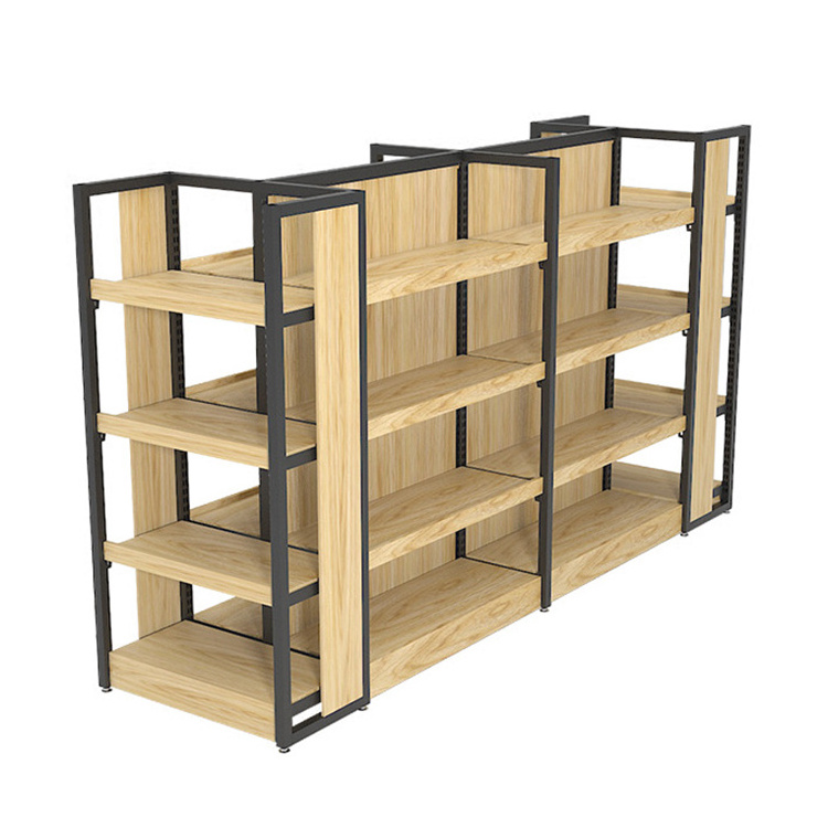 Metal Multifunction Grocery Retail Shelf Wooden Metallic Shelf Supermarket Shelf Store Rack