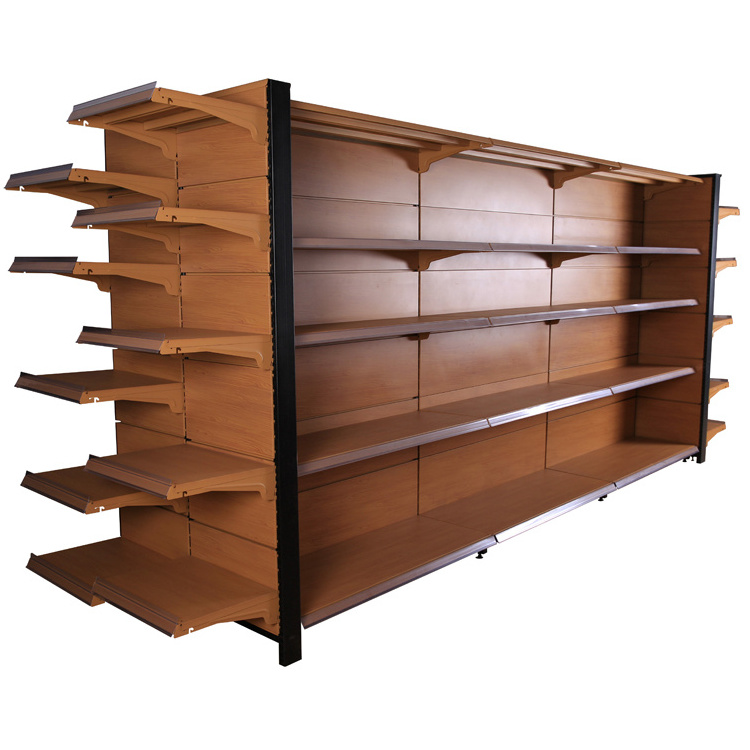 Multifunctional pink supermarket shelf makeup gondola shelves used to market luxury trpe double surfaces back plate