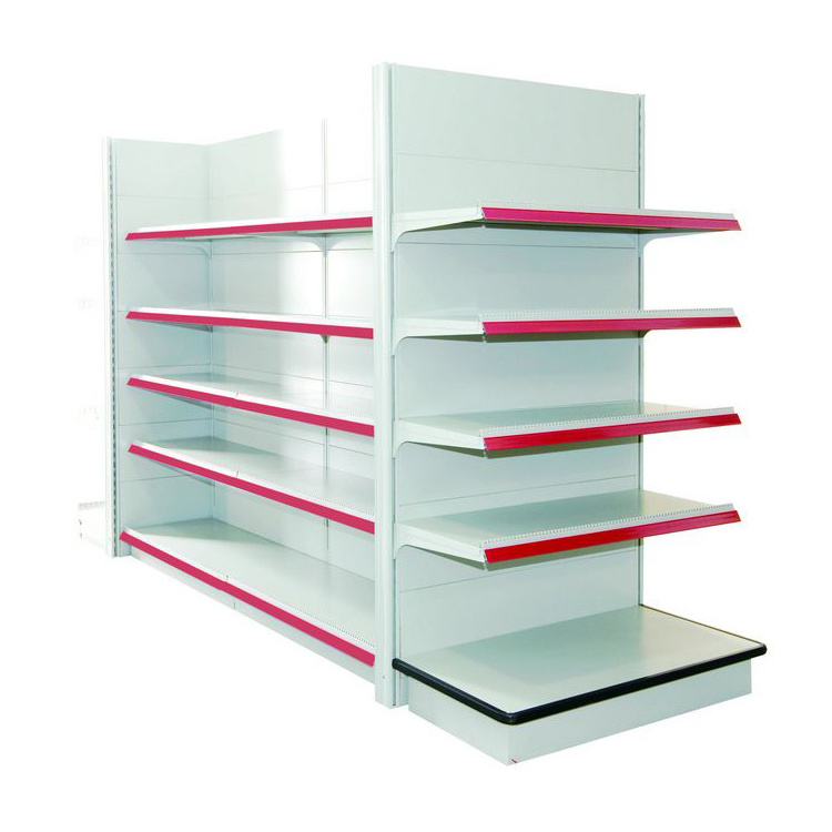 Multifunctional pink supermarket shelf makeup gondola shelves used to market luxury trpe double surfaces back plate