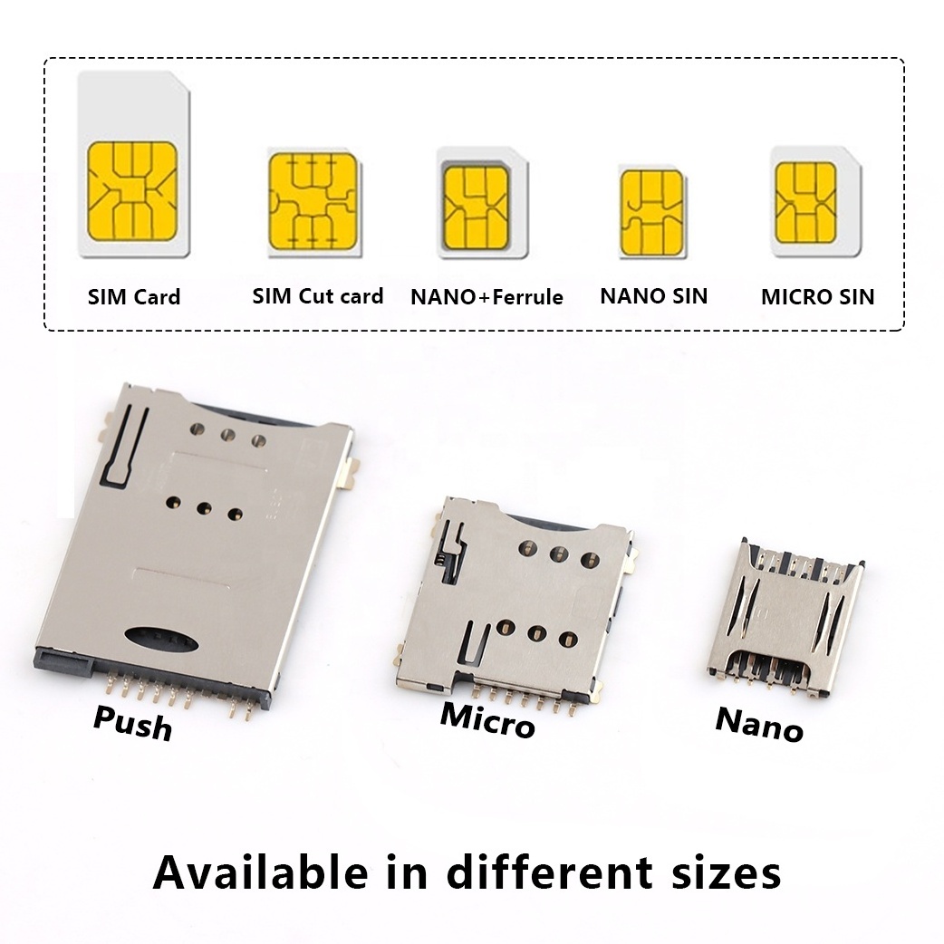 6/7/8/9 Pins Push-Push Micro Nano Sim Card Sockets Connector Pcb Mounted SMT Push-Pull Tray Hinge Block Type Sim Card Connector