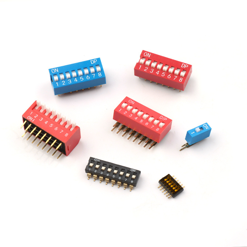 1-12 Position Insert Hole Blue/Red Housing PCB Dip Switch 2.54 mm Pitch Dip Switch Smd 2.54 Slide Dip Switch