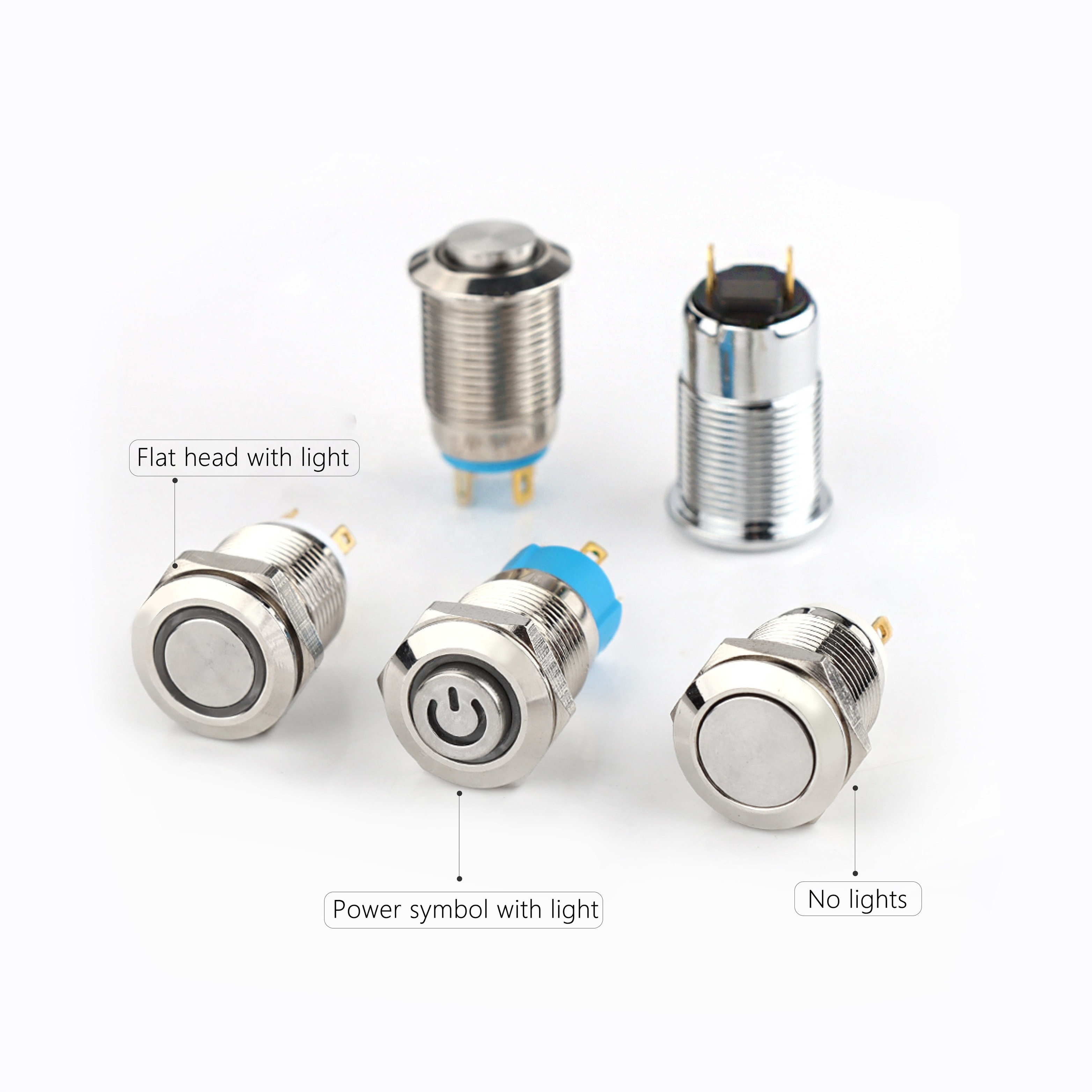 8/12/16/19/22 mm Non-Locking Self-Locking Lock-Free On-Off illuminated LED Waterproof Momentary Metal Push Button Switch