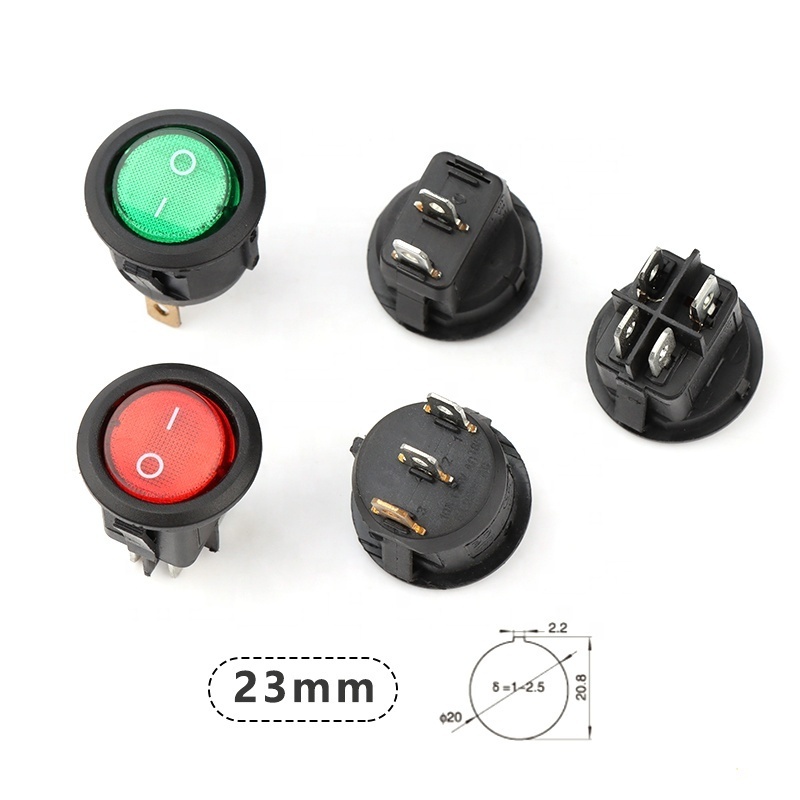 KCD1 Rocker Switches Illuminated 23mm diameters 2/3/4 pins Round Rocker Switches