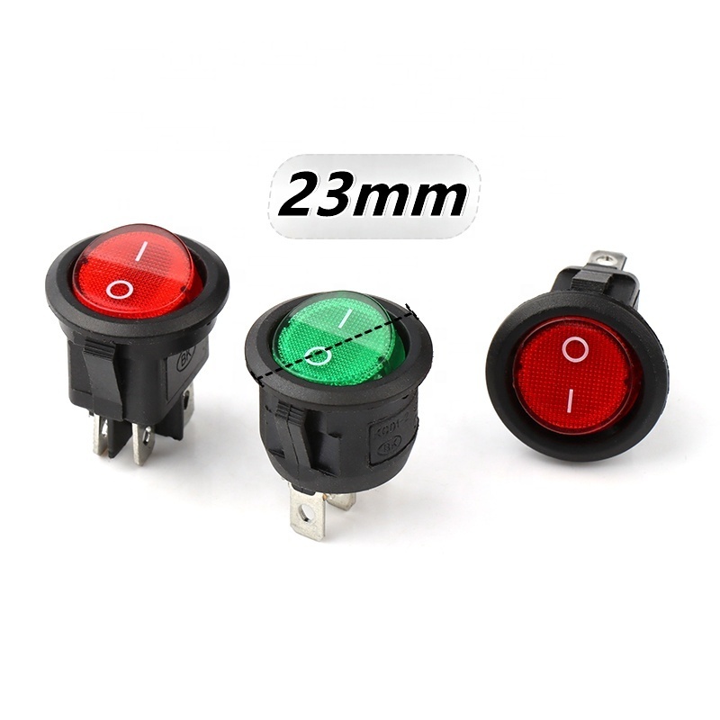 KCD1 Rocker Switches Illuminated 23mm diameters 2/3/4 pins Round Rocker Switches