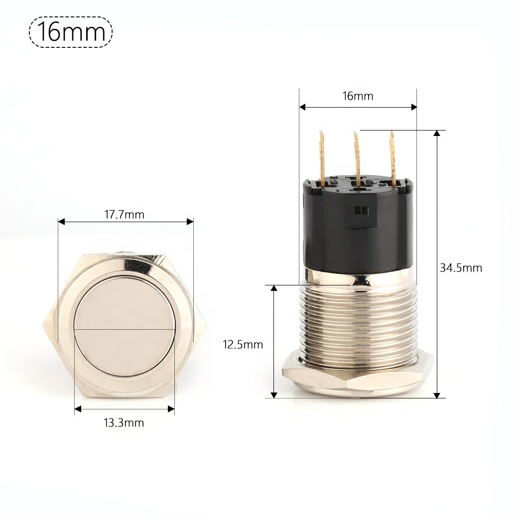 8/12/16/19/22 mm Non-Locking Self-Locking Lock-Free On-Off illuminated LED Waterproof Momentary Metal Push Button Switch