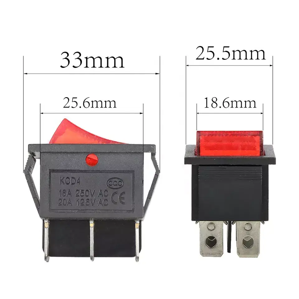 KCD4-101-6P 31*25MM 3position 6 pins KCD4 Rocker Switch T85 16A 250V Rocker Switch