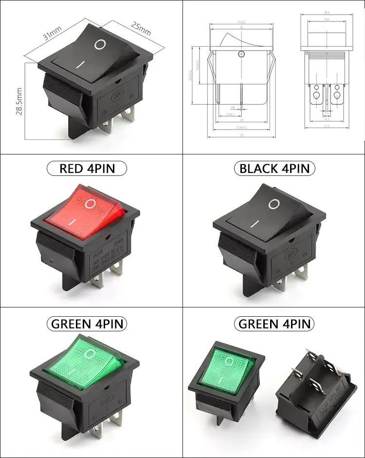 kcd1 2/4/6pins 6A 16A 250V 10*15/15*21/25*31 mm Rocker Switch 10x15/15x21/25x31mm kcd1 kcd2 kcd3 kcd4 PCB Rocker Switch