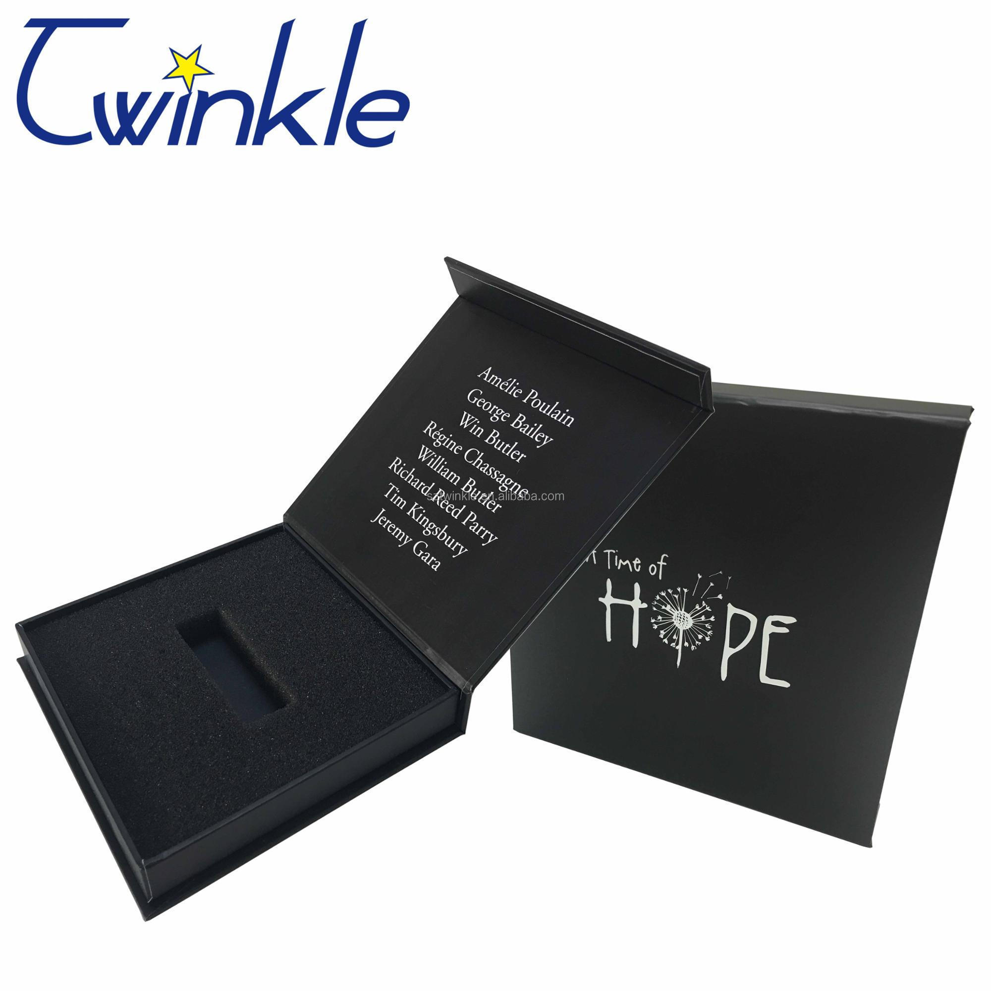 Custom Black Paper Printing Cardboard USB Flash Drive Gift Box for USB