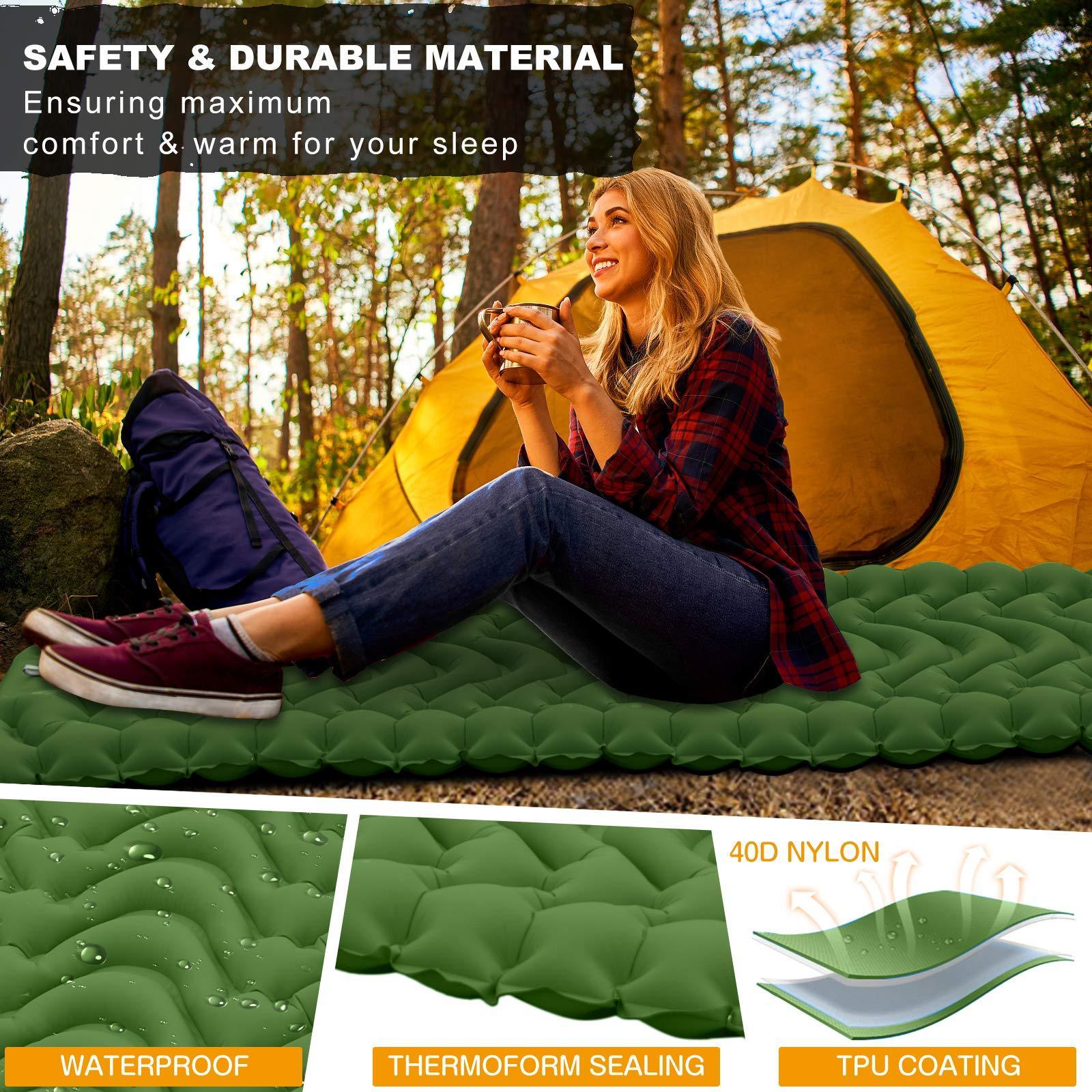 Camping Sleeping Pad  Extra Thickness 3.9 Inch Inflatable Sleeping Mat with Pillow Built-in Pump