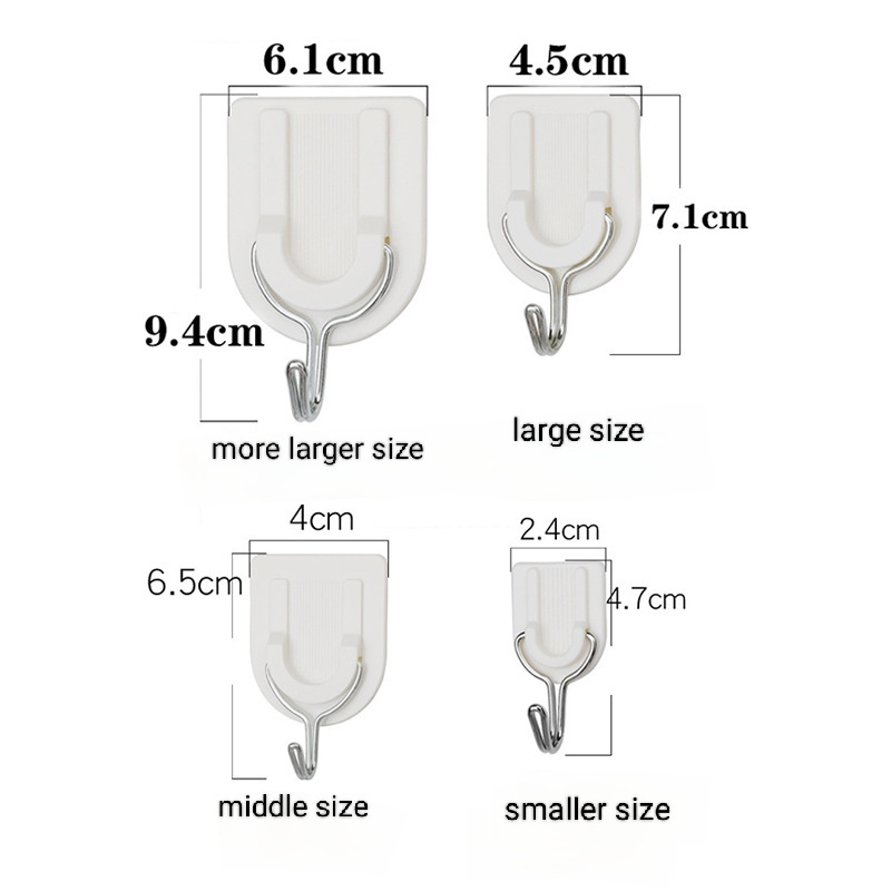 hot 47mm/65mm/71mm/94mm size Stainless Steel White Adhesive Hooks Hanging Wall Hooks