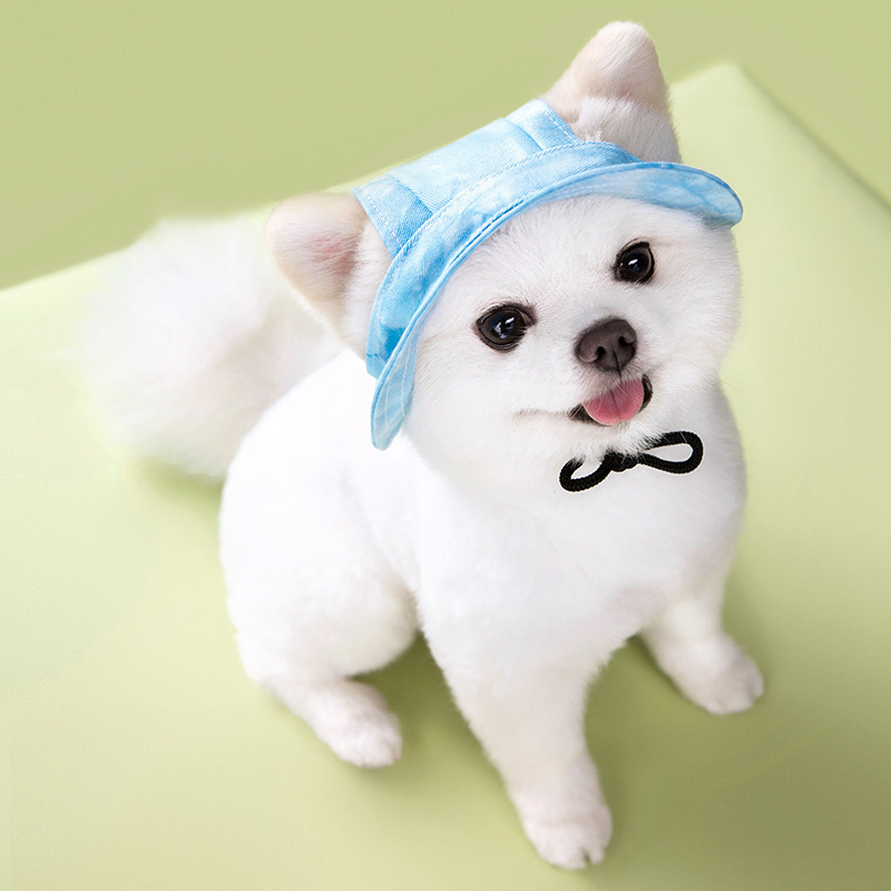 Hats for Small dogs Round Brim Pet Cap Outdoor Dog Sun Hat with Ear Holes Adjustable Chin Strap