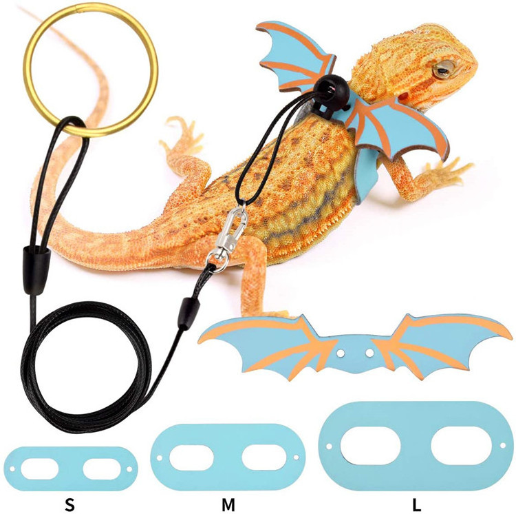 Wholesale Reptile Safety Walking Leash Adjustable Leather Wings Costume Carrier Bearded Dragon Leash and Harness