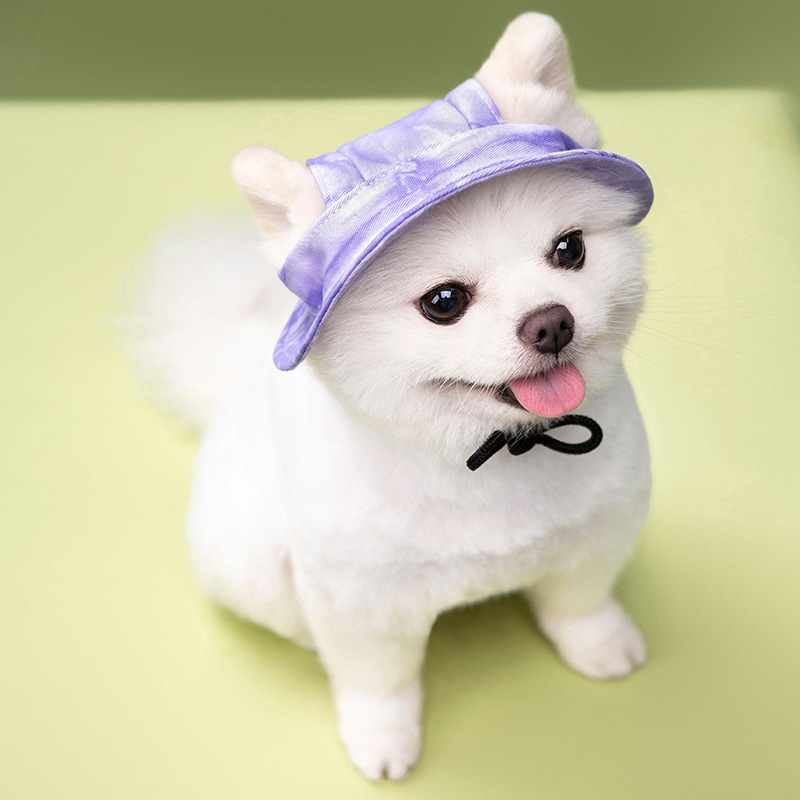 Hats for Small dogs Round Brim Pet Cap Outdoor Dog Sun Hat with Ear Holes Adjustable Chin Strap