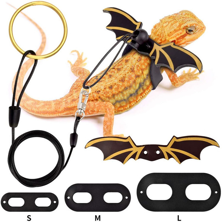 Wholesale Reptile Safety Walking Leash Adjustable Leather Wings Costume Carrier Bearded Dragon Leash and Harness