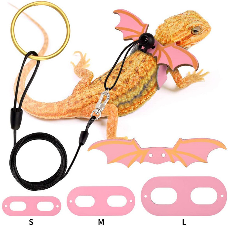 Wholesale Reptile Safety Walking Leash Adjustable Leather Wings Costume Carrier Bearded Dragon Leash and Harness